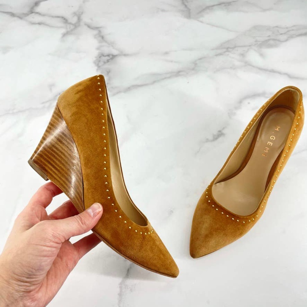 M. GEMI Pump The Murano Wedge Pointed Toe Brown Tan Leather Italian 36.5= 6.5 US_3